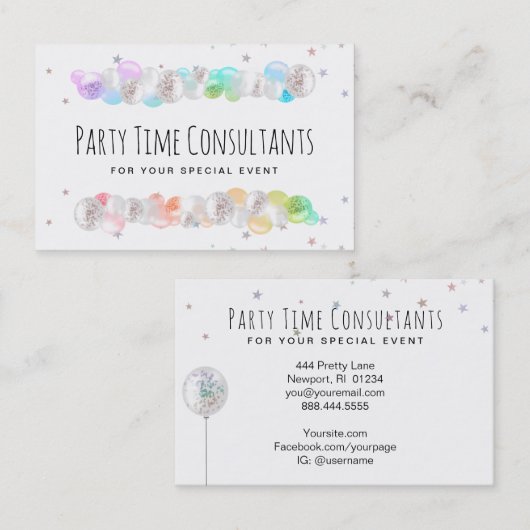 *~* Balloons Rainbow Party Event Planner Festive B Visitekaartje (Voorkant / Achterkant)