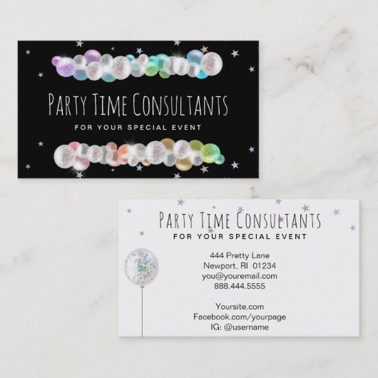 *~* Balloons Rainbow Party Event Planner Modern Visitekaartje (Voorkant / Achterkant)