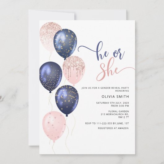 Balloons roze of blauw Grieks geslacht onthullen Kaart (Voorkant)