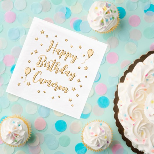 Balloons Stars Confetti Happy Birthday Naam Folie Servetten (Insity (Feest))