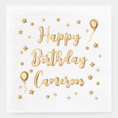 Balloons Stars Confetti Happy Birthday Naam Folie Servetten (Voorkant)