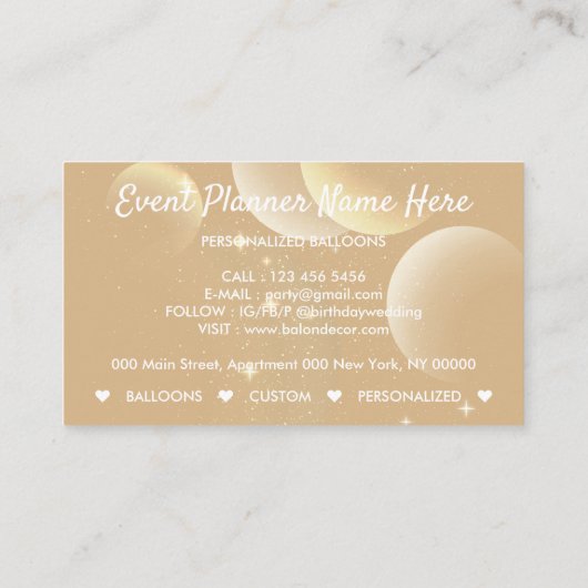 Balloons van bruine beige Evennt Planner Visitekaartje (Achterkant)
