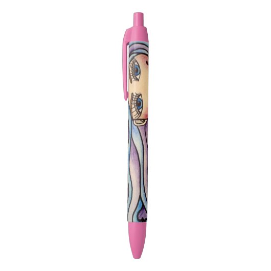 Ballpoint Lady Violet & Blue. Zwarte Inkt Pen (Top (Verticaal))