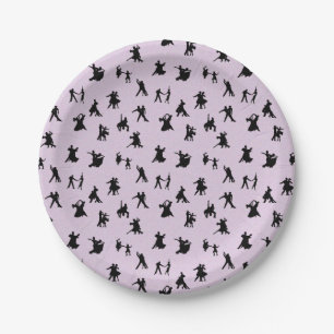 Ballroom Dancers, zwart op roze Papieren Bordje