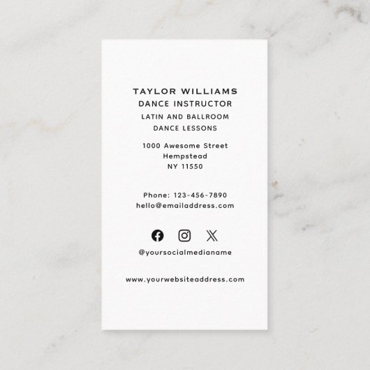 Ballroom Dans Leraar Dansschool Sociale Media Visitekaartje (Achterkant)