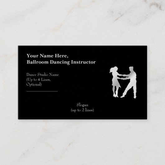 Ballroom Dansend Instructor Mex. Sliver Slogan Visitekaartje (Voorkant)
