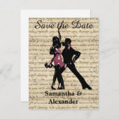  ballroomdansers slaan de datum op aankondigingskaart (Voorkant / Achterkant)