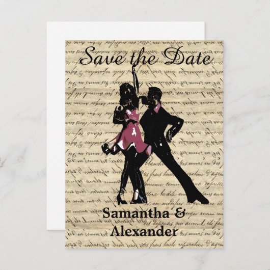 ballroomdansers slaan de datum op aankondigingskaart (Voorkant / Achterkant)