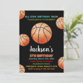 Balls Black Oranje Basketball Birthday-uitnodiging Kaart (Staand voorkant)