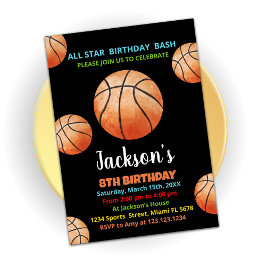 Balls Black Oranje Basketball Birthday-uitnodiging Kaart