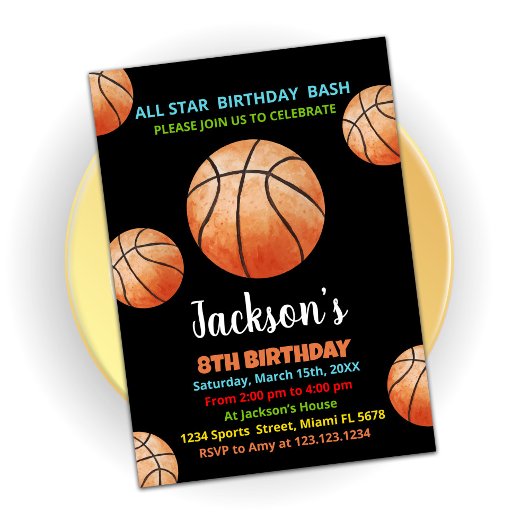 Balls Black Oranje Basketball Birthday-uitnodiging Kaart