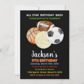 Balls Black Oranje Sports Birthday Invitations Kaart (Voorkant)