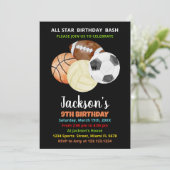 Balls Black Oranje Sports Birthday Invitations Kaart (Staand voorkant)