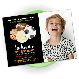 Balls Black Oranje Sports Birthday met foto Kaart