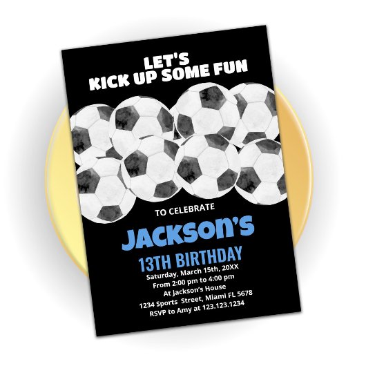 Balls Black Soccer Birthday-uitnodigingen Kaart