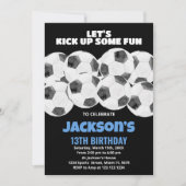 Balls Black Soccer Birthday-uitnodigingen Kaart (Voorkant)