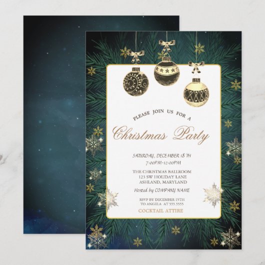  Balls, Branches, Snowflakes Bedrijfsfeest Kaart (Voorkant / Achterkant)