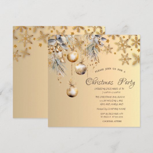  Balls Goud Sneeuwvlokken Corporate Christmas Kaart (Voorkant / Achterkant)