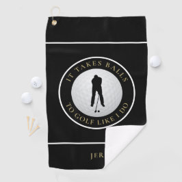 Balls Humor Golfer Sports Monogrammed Black Gold Golfhanddoek