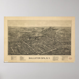 Ballston Spa New York 1890 Antiek Panorama Poster