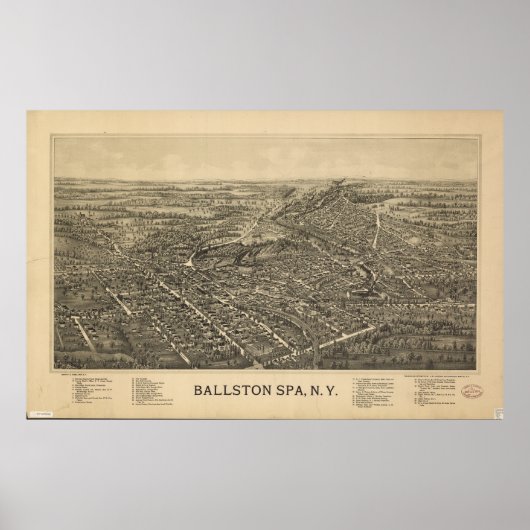 Ballston Spa New York 1890 Antiek Panorama Poster (Voorkant)