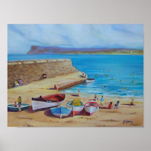 Ballycastle Harbour-oliesschilderij van Joanne Cas Poster (Voorkant)