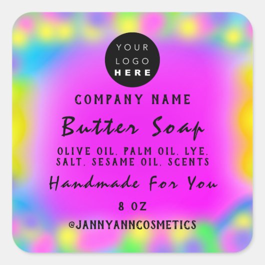 Balm Soap Cosmetics Holografen Aangepaste Logo Abs Vierkante Sticker (Voorkant)