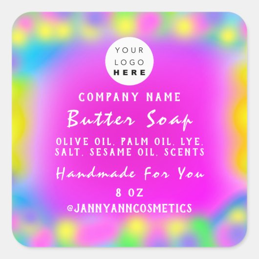 Balm Soap Cosmetics Holografen Custom Logo White Vierkante Sticker (Voorkant)