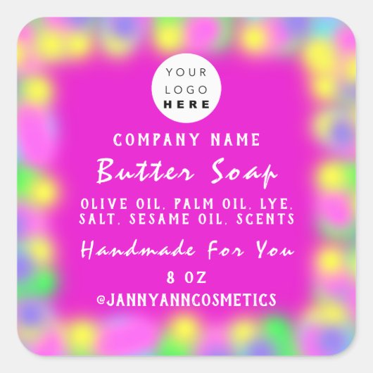 Balm Soap Cosmetics Holograftion Custom Logo Neon Vierkante Sticker (Voorkant)