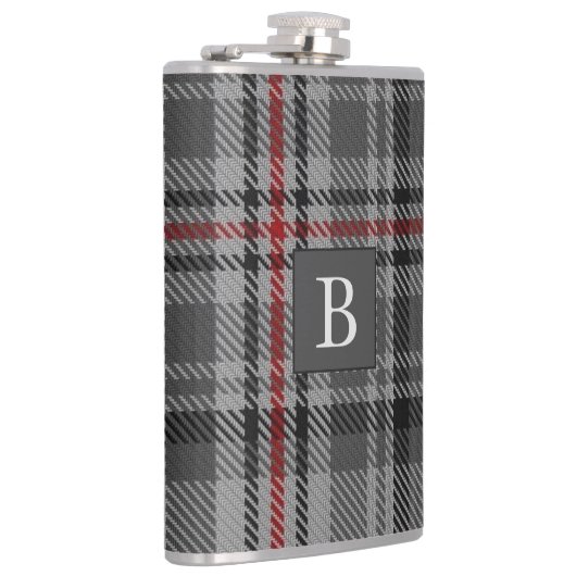 BALMORAL grijs TARTAN Letter Monogram (kan bewerke Heupfles (Rechts)