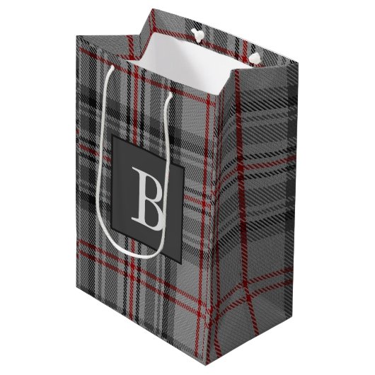 BALMORAL grijs TARTAN Letter Monogram (kan bewerke Medium Cadeauzakje (Voorkant Gekanteld)