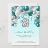 Balonarch Blauwgroen Silver Girls 8e verjaardag Kaart (Voorkant)