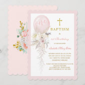 Balonballon Baptisme and First Birthday Invitation Kaart (Voorkant / Achterkant)