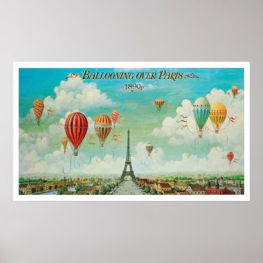 Balooning over Paris, hotair balloons, vintage Poster (Voorkant)