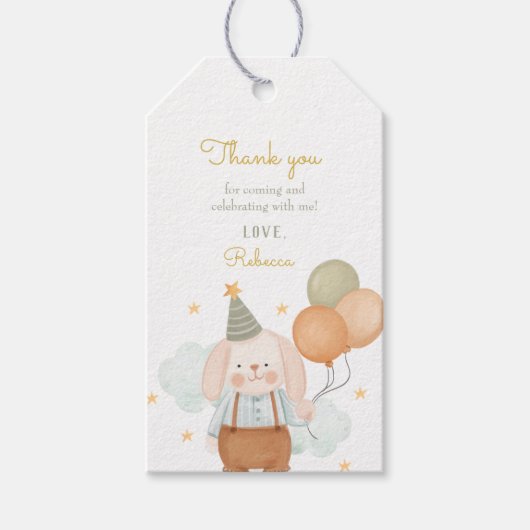 Baloons Pink Little Bunny Birthday Cadeaulabel (Voorkant)