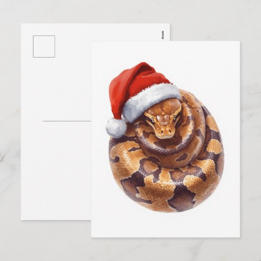 Balpython in Kerstmuts Aquarel Feestdagenkaart (Voorkant / Achterkant)