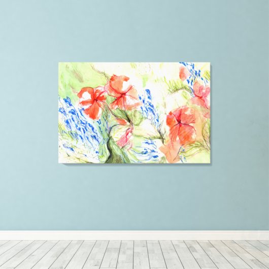 Balsam en Lobelia bloemen Canvas Afdruk (Insitu (Houten vloer))