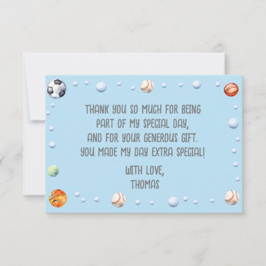 Balspelen kids verjaardag bedankkaart (Voorkant)