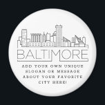 Baltimore | Aangepast bericht van de Stad of Sloga Magneet<br><div class="desc">Een unieke magneetgunst die de prachtige stad Baltimore,  Maryland vertegenwoordigt. Deze sleutelhanger bevat een gestileerde illustratie van de unieke skyline van de stad met de naam eronder. Onder de stadsnaam bevindt zich een plek voor je unieke slogan of verklaring over je favoriete stad.</div>