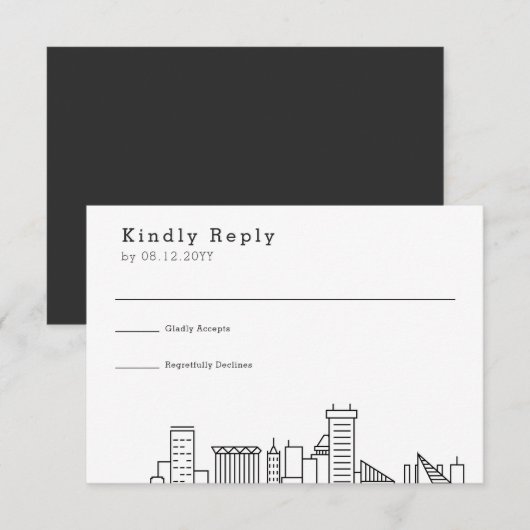 Baltimore Bruiloft | Gestileerde Skyline RSVP (Voorkant / Achterkant)