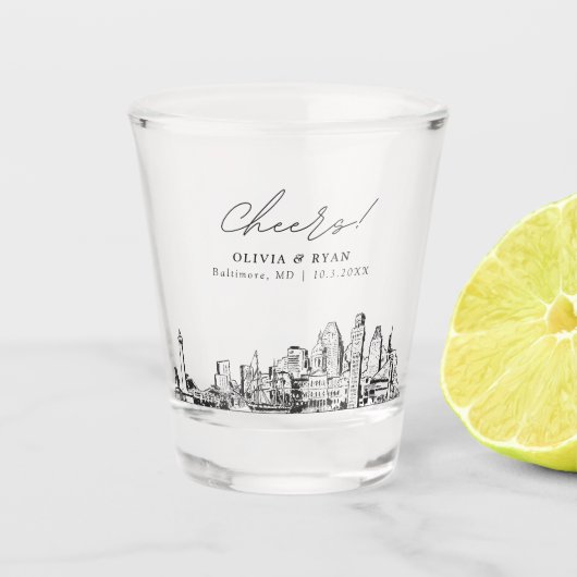 Baltimore bruiloft gunst gepersonaliseerd gejuich shot glas (Voorkant)
