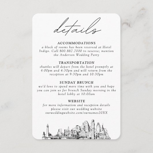Baltimore Bruiloft Kleine Verticale Details Informatiekaartje (Voorkant)