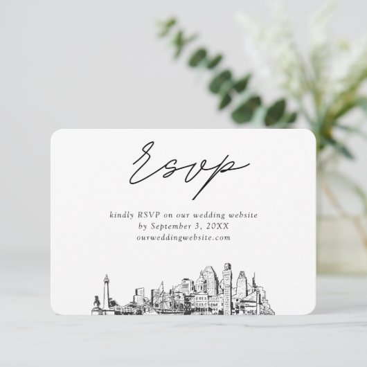 Baltimore Bruiloft Minimalistische Schets RSVP Informatiekaartje (Staand voorkant)