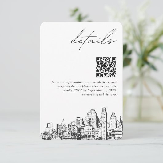 Baltimore Bruiloft Moderne Details QR Code Klein Informatiekaartje (Staand voorkant)