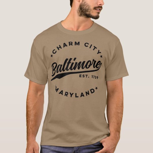 Baltimore Charm City Maryland Zwarte tekst T-shirt (Voorkant)
