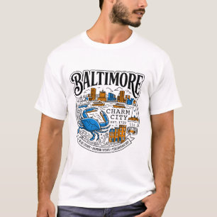 Baltimore City Haven Blauwe Krabben En Silhouet T-shirt