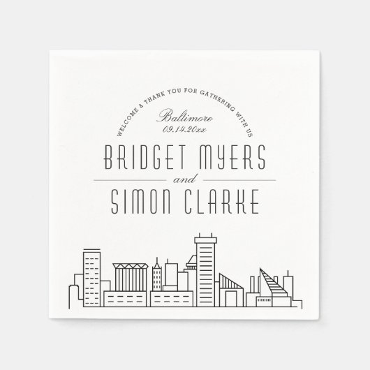 Baltimore Deco Skyline | Weddenschap Napkins Servet (Voorkant)