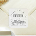Baltimore Destination Wedding Vierkante Sticker<br><div class="desc">Een set baltimore-themed trouwadresstickers van de decostijl.</div>