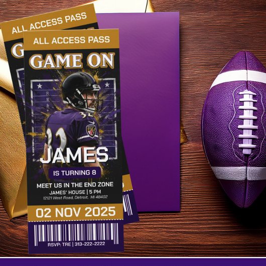 Baltimore Football Ticket Birthday Invitation Kaart