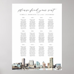 BALTIMORE Geschilderde Skyline Bruiloft Zitkaarten Poster